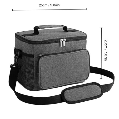 Bolsa térmica transversal para almoço, cinza, com grande capacidade. 1