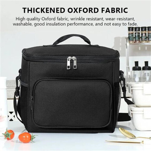 Bolsa térmica transversal para almoço, cinza, com grande capacidade. 2