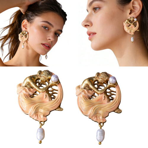 Boucles d'oreilles à clous en alliage de cuivre avec perles 1