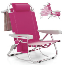 Foldable Beach Chair with Cup Holder and Pockets Pink 1
