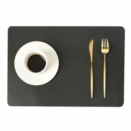 Bordsunderlägg i konstläder, svarta, rektangulära, 43x30 cm (4-pack)