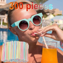 FACESOW veelkleurige wegwerp plastic rietjes, 300 stuks