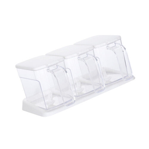 Conjunto de 3 peças de frascos transparentes para temperos com colheres e