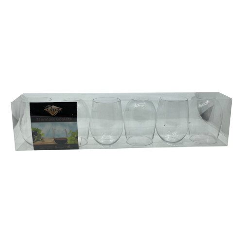 Stemless Clear Plastic Wine Goblets 16 oz Pack of 6 2