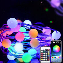 Cordão de luzes USB RGB com 50 LEDs, 5m, controle por aplicativo e remoto.