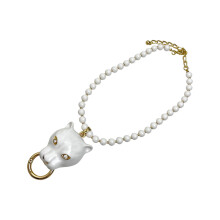 Vintage Enamel Leopard Pendant Necklace Zinc Alloy-White