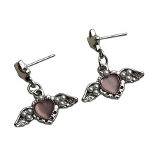 Boucles d'oreilles légères en perles de coeur d'aile d'ange-Rose