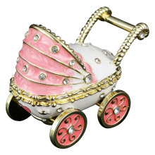 Elegant Enamel and Rhinestones Jewelry Box Stroller Form-Pink
