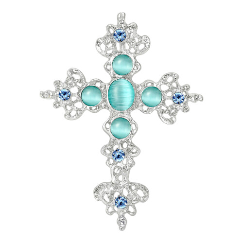 Broche en forme de croix avec strass scintillants,-Lac Bleu