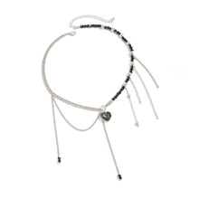 Comfortable Beaded Necklace With Heart Tassels-white K black