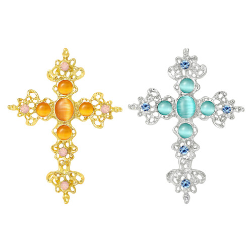 Broche en forme de croix avec strass scintillants,-Lac Bleu 1