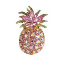 Unique Pineapple Design Brooch Colorful Diamonds Accents-Pink