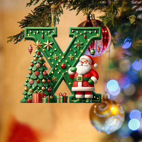 Green Personalized Christmas Ornament with Santa Tree 2