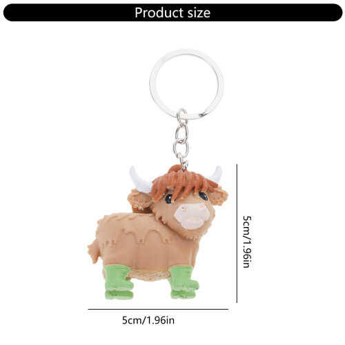 Modern Plastic Keychain Featuring Highland Cow 3D Art 2