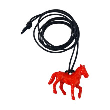 Elegant Horse Pendant On Leather Cord Necklace Stylish-Red