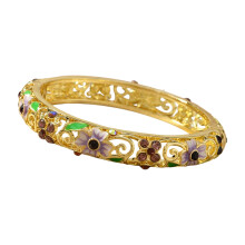 Artistic Ethnic Enamel Four Leaf Clovers Alloy Bracelet-Purple