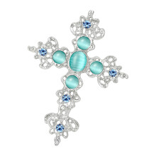 Fashion Crossed Shaped Brooch With Rhinestones Secure-Lake Blue