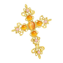 Statement Crossed Pin Sparkling Rhinestones Handmade-water red