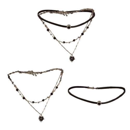 Trendy Layer Black Leather Cord Necklace Featuring Alloy-C 1