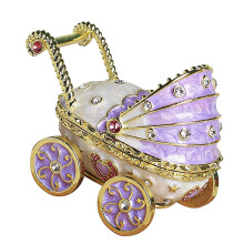 Elegant Flip Top Baby Carriage Jewelry Organiser Enamel-Purple