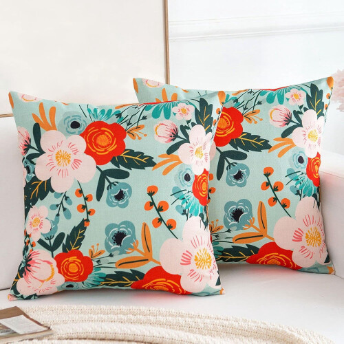 Fețe de pernă din in, 45x45 cm, model floral boho, set de 2