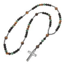 Fashionable Crucifix Pendant Necklace Beaded Sweater Chain-A