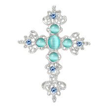 Rhinestones Big Crossed Brooch for Event Daily Wear-Lake Blue