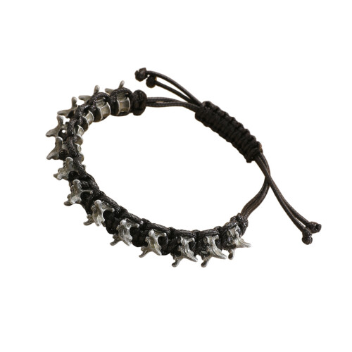 Alternative Look Adjustable Woven Bracelet With Dragon-Black