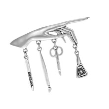 Vintage Nail Technician Brooch for Women Elegant Clothes-Silver