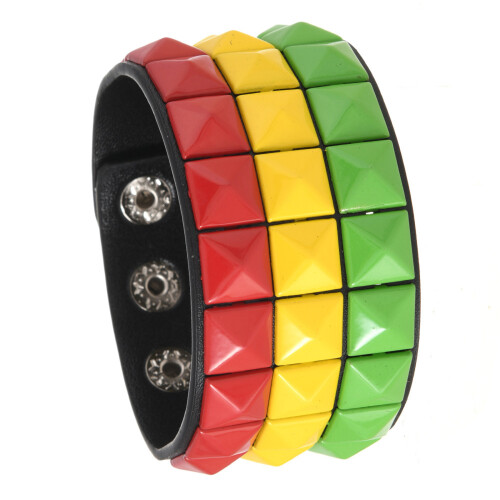 Soft PU Leather Studded Bracelet Adjustable-green yellow red