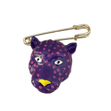 Eye Catching Leopard Head Pin With Vibrant Enamel Finish-Purple