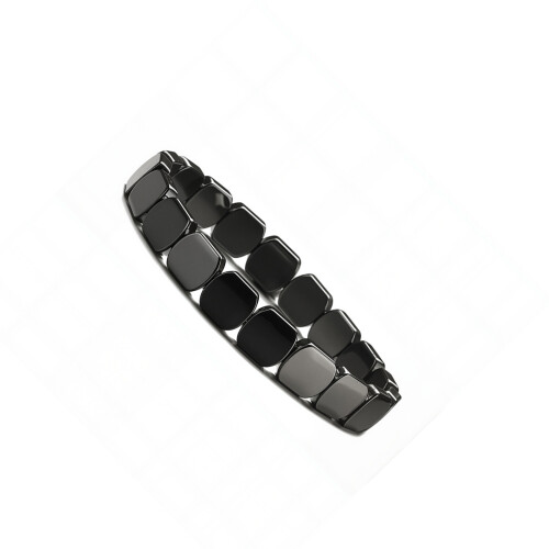 Square Bead Design Hematite Bracelet Elastic Stretch Unisex-A