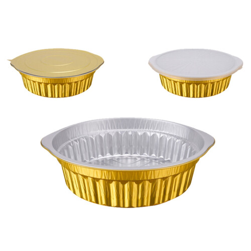 Conjunto de 10 panelas redondas e fundas de alumínio dourado de 11,5 polegadas com tampas.