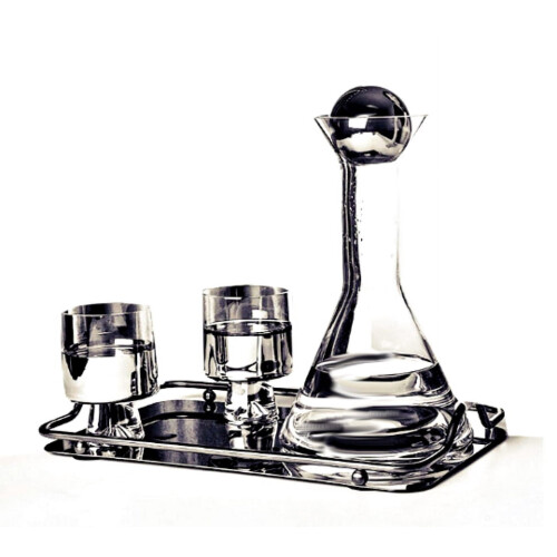 Graues nordisches Glasdekanter-Set mit 4 Gläsern