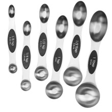 Juego de cucharas medidoras de acero inoxidable de doble cara, color negro.