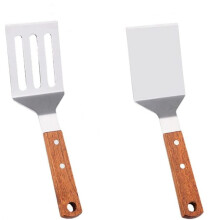 Metal Spatula Set Stainless Steel with Wooden Handle 2 Pcs