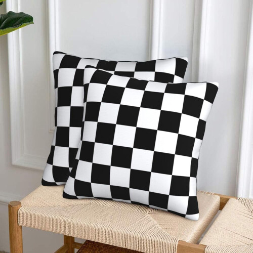 Conjunto de 2 capas de almofada xadrez preto e branco, 45x45cm (18x18 polegadas). 2