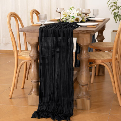 Tovaglia in garza stile boho rustico nera 3 metri 2