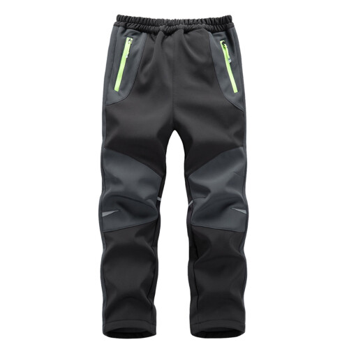 Pantaloni da sci impermeabili per ragazzi, grigi, foderati in pile, antivento. 1