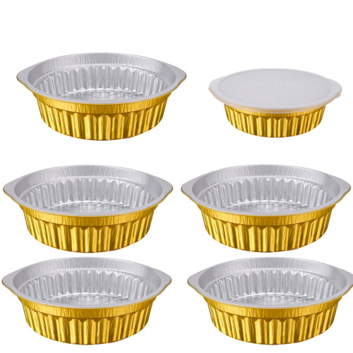 Conjunto de 10 panelas redondas e fundas de alumínio dourado de 11,5 polegadas com tampas. 1