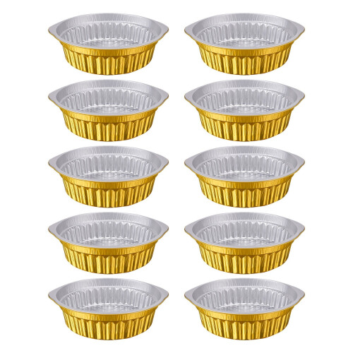 Conjunto de 10 panelas redondas e fundas de alumínio dourado de 11,5 polegadas com tampas. 2