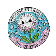 Dandelions Brooch Round Metal Motivational Flower Themed Enamel
