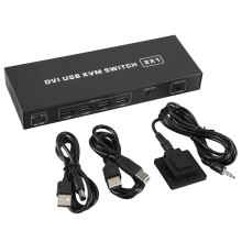 DVI KVM- 2-I-1 4K Två Datorer Delad USB-Tangentbord Mus Skriv Ut Monitor Flerfunktionsbyteskärm