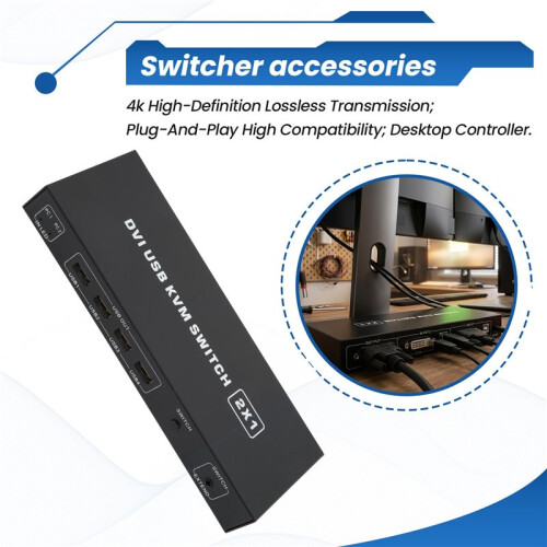 DVI KVM  2-In-1 4K Two Computers Shared USB Keyboard Mouse Print Monitor Multi-Function Switching Screen 1