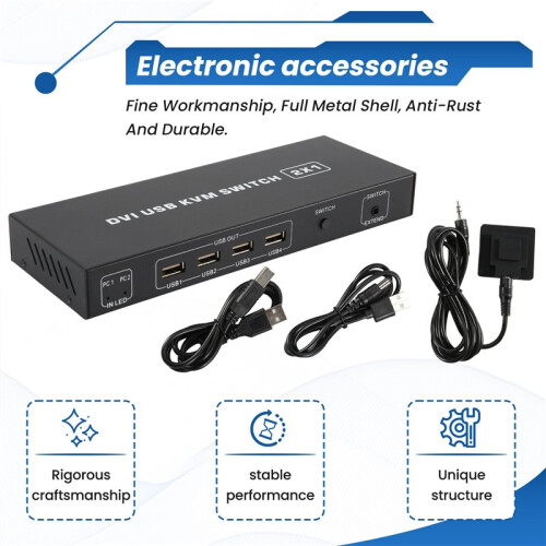 DVI KVM  2-In-1 4K Two Computers Shared USB Keyboard Mouse Print Monitor Multi-Function Switching Screen 2