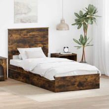 vidaXL Storage Bed with Drawer Smoked Oak 90 x 190 cm Engineered Wood