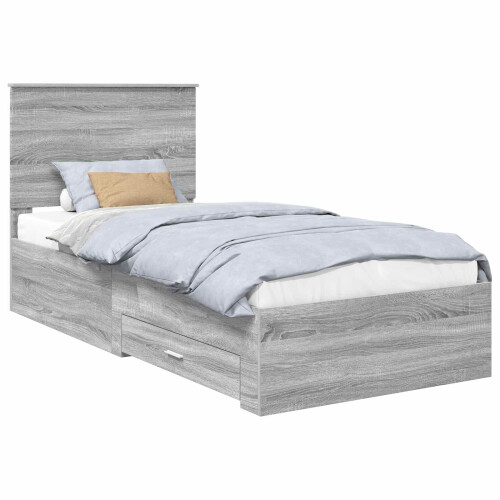 vidaXL Bed Frame Grey Sonoma and Silver 75 x 190 cm Engineered Wood 1