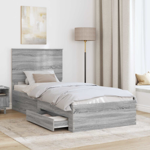 vidaXL Bed Frame Grey Sonoma and Silver 75 x 190 cm Engineered Wood 2