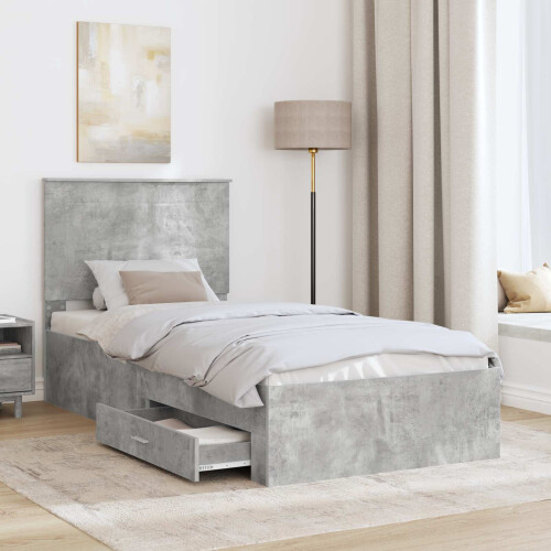 vidaXL Bed Frame Concrete Grey and Silver 75 x 190 cm Engineered Wood 2