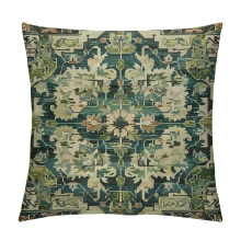Funda de cojín lumbar estilo bohemio en verde salvia y azul, 45x35cm.